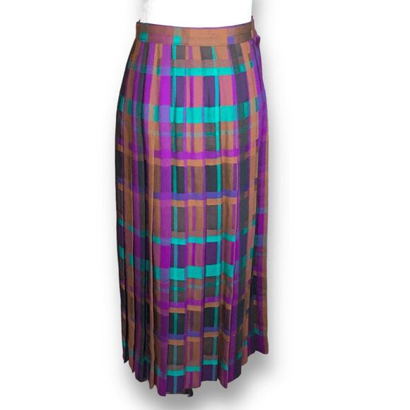 Vintage Christian Dior 80s Purple Plaid Wool Pleated Maxi Skirt Holiday Longline - Picture 11 of 11